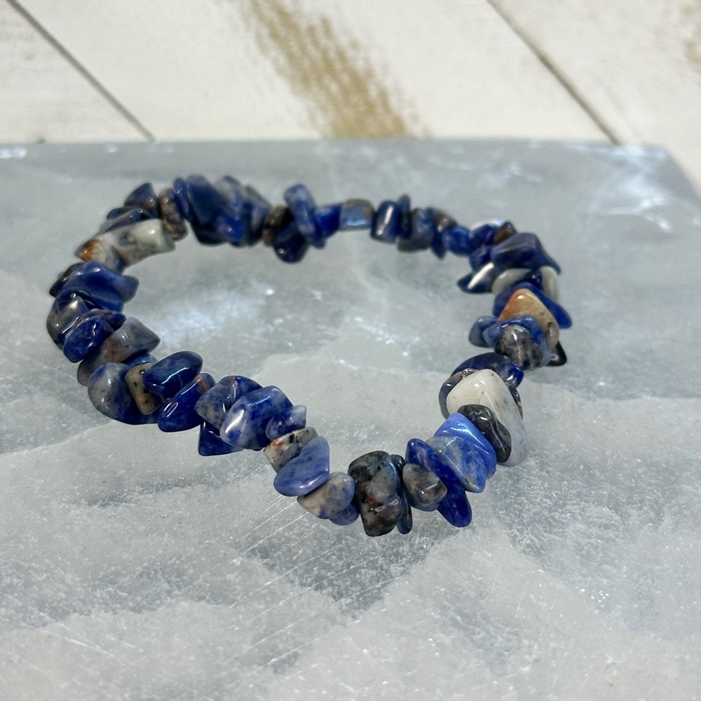 Midnight Sodalite Chip Bracelet | Natural Blue Stone Stretch Bracelet